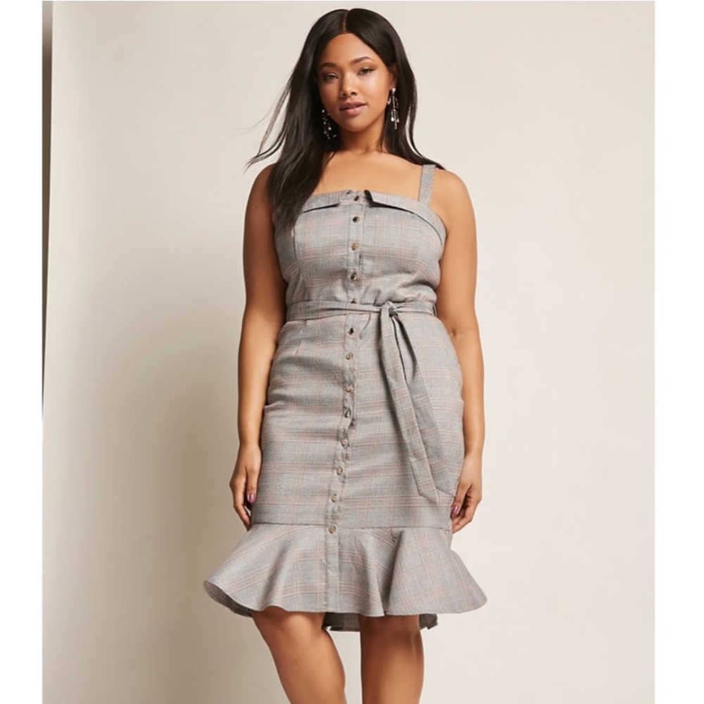 Forever 21 Gray Buttoned Ruffled Midi Dress